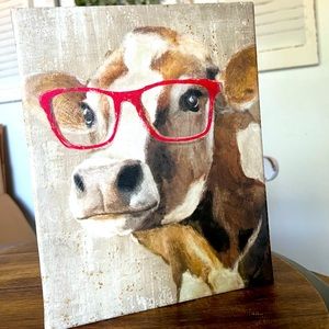 Cow in glasses canvas wall decor